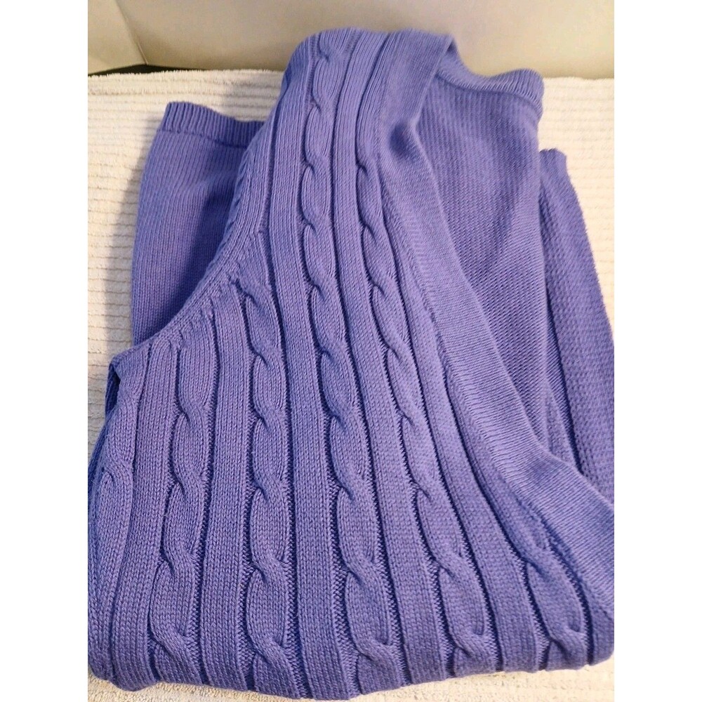 Denim & Co Women Cardigan Sweater Cable Knit Purple Cotton Peplum 3/4 Sleeve 1x